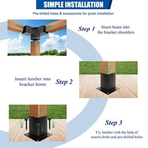 Pergola Kit, 3-Way Right Angle Pergola Brackets, 4 Pack Elevated Wood Stand Kit with Screws for 4x4 (Actual: 3.5x3.5 Inch) Lumber, Woodworks DIY Post Base Kit, Outdoor Pergola Hardware Kit