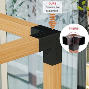 Pergola Kit, 3-Way Right Angle Pergola Brackets, 4 Pack Elevated Wood Stand Kit with Screws for 4x4 (Actual: 3.5x3.5 Inch) Lumber, Woodworks DIY Post Base Kit, Outdoor Pergola Hardware Kit