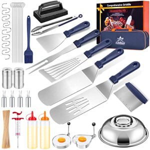 griddle accessories kit,upgrade 138pcs flat top grill accessories set for blackstone and camp chef,spatula,scraper,griddle cleaning kit carry bag for hibachi grill, men outdoor bbq with meat injector