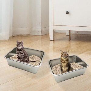 Hamiledyi Stainless Steel Cat Litter Box 3PCS, 17.7" X 13.8" X 5.9" Pet Metal Litter Box, Easy to Clean, No Odor Small Pet Toilet for Cat Kitties Rabbits Hedgehog (3PCS, 17.7" X 13.8" X 5.9")