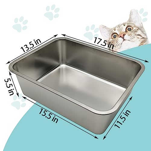 Hamiledyi Stainless Steel Cat Litter Box 3PCS, 17.7" X 13.8" X 5.9" Pet Metal Litter Box, Easy to Clean, No Odor Small Pet Toilet for Cat Kitties Rabbits Hedgehog (3PCS, 17.7" X 13.8" X 5.9")