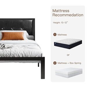 AEZOS Twin Metal Platform Bed Frame with Headboard & Footboard, Heavy Duty Steel Slats Support, Platform Mattress Base No Box Spring Needed, No Noise, Easy Assembly, Faux Leather, Black