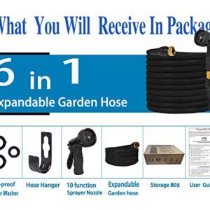 Expandable Garden Hose Water Hose 100ft Lightweight Retractable Long Hose,No Kink Flexible Hose With 10 Standard Function Nozzle,SUPER Latex Core Flex Hose Outdoor Watering Equipment Hose Black