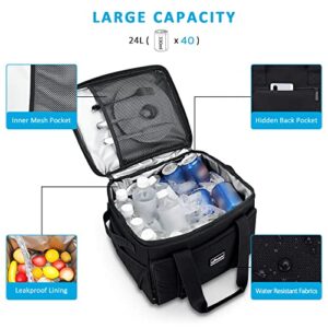 Soft Cooler Bag, Collapsible Soft Sided Insulated Cooler, 40 Can Beach Cooler, Ice Chest, Large Leakproof Lunch Camping Cooler, 24L Travel Cooler for Grocery Shopping, Picnic, Fishing, Road Trips