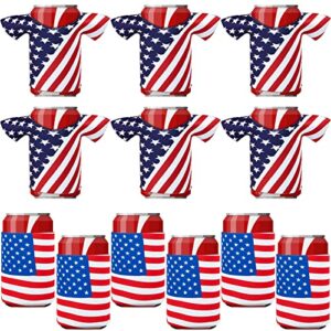 frienda 12 pieces america beer can cooler sleeves can cooler sleeves for 4th of july usa flag patriotic neoprene coolers insulated for party supplies favors for 12oz canned beverages bottle drink
