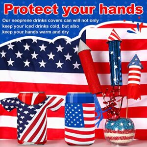 Frienda 12 Pieces America Beer Can Cooler Sleeves Can Cooler Sleeves for 4th of July USA Flag Patriotic Neoprene Coolers Insulated for Party Supplies Favors for 12oz Canned Beverages Bottle Drink