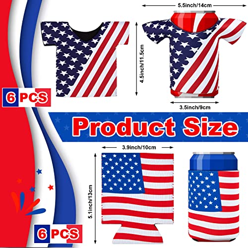 Frienda 12 Pieces America Beer Can Cooler Sleeves Can Cooler Sleeves for 4th of July USA Flag Patriotic Neoprene Coolers Insulated for Party Supplies Favors for 12oz Canned Beverages Bottle Drink