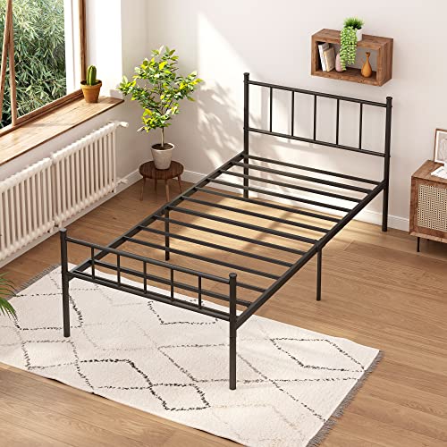 HLIPHA Twin Size Metal Platform Bed Frame with Heavy Duty Steel Slat Support,14" Height Easy Assembly Mattress Foundation,No Box Spring Needed,Black