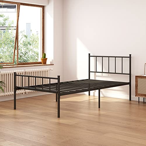 HLIPHA Twin Size Metal Platform Bed Frame with Heavy Duty Steel Slat Support,14" Height Easy Assembly Mattress Foundation,No Box Spring Needed,Black