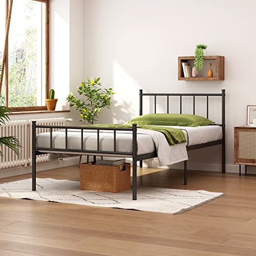 HLIPHA Twin Size Metal Platform Bed Frame with Heavy Duty Steel Slat Support,14" Height Easy Assembly Mattress Foundation,No Box Spring Needed,Black