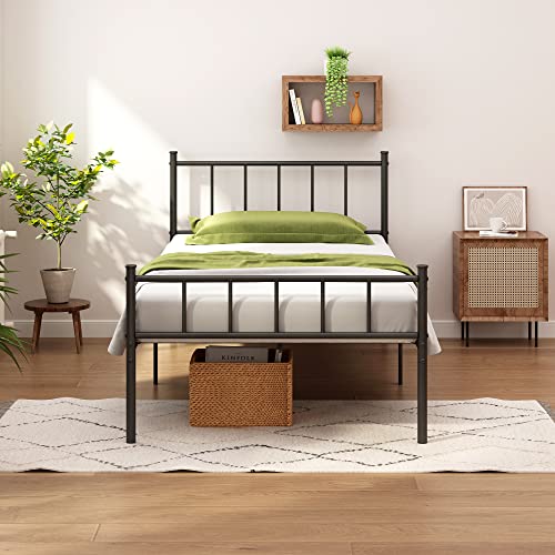 HLIPHA Twin Size Metal Platform Bed Frame with Heavy Duty Steel Slat Support,14" Height Easy Assembly Mattress Foundation,No Box Spring Needed,Black