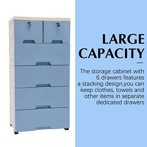 Goudergo Plastic Storage 6 Drawers,Closet Storage Drawers Organizer for Closets & Bedrooms & Nurseries & Playrooms & Entryways & As a Kids & Baby Dresser,Etc (Blue)