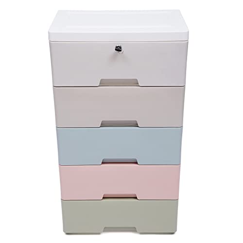 Macaron Plastic Storage 5 Drawers,Closet Storage Drawers Organizer for Bedrooms & Living Rooms & Studies & Beauty Stores, Etc.