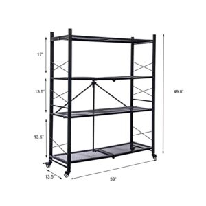 gaildon Foldable Shelves 4 Tier Heavy Duty Metal Storage Shelves with Wheels - No Assembly Collapsible Shelving Unit for Kitchen Garage Hold up to 1000 lbs