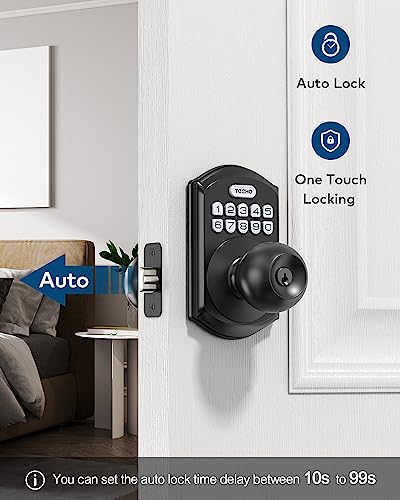 TEEHO Keyless Entry Door Locks with Keypads - Deadbolt Smart Lock - Front Door Lock Set with Door Knob - Auto Lock - Easy Installation - Matte Black