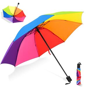 bukpud 8 ribs rainbow umbrellas tri-folded umbrella - durable compact and lightweight rainbow umbrella for men women kids adults - portable travel umbrellas