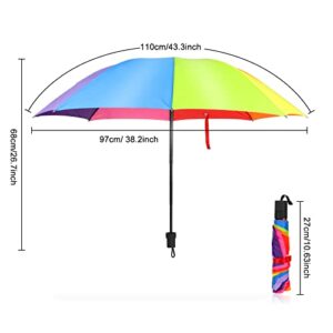 BUKPUD 8 Ribs Rainbow Umbrellas Tri-Folded Umbrella - Durable Compact and Lightweight Rainbow Umbrella for Men Women Kids Adults - Portable Travel Umbrellas