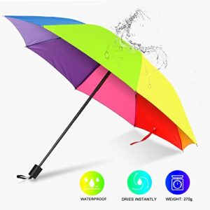 BUKPUD 8 Ribs Rainbow Umbrellas Tri-Folded Umbrella - Durable Compact and Lightweight Rainbow Umbrella for Men Women Kids Adults - Portable Travel Umbrellas