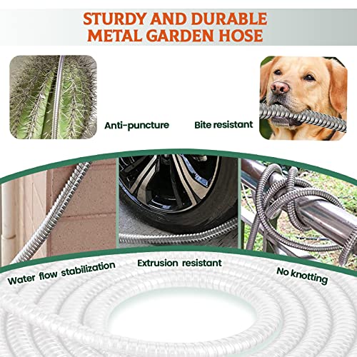 Garden Hose Stainless Steel Water Hose with 10 Function Spray Nozzle Flexible No Kink Lightweight Easy Storage for Yard, Outdoor (100FT)