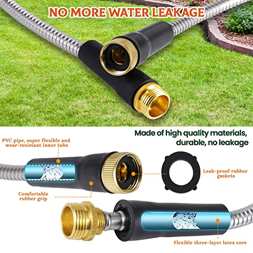 Garden Hose Stainless Steel Water Hose with 10 Function Spray Nozzle Flexible No Kink Lightweight Easy Storage for Yard, Outdoor (100FT)