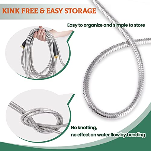 Garden Hose Stainless Steel Water Hose with 10 Function Spray Nozzle Flexible No Kink Lightweight Easy Storage for Yard, Outdoor (100FT)