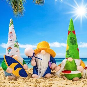 DraMosary 3PCS Beach Gnomes Summer Gnomes Plush Swedish Gnomes Decorations Handmade Housewarming Gift Gnomes Nisse Scandinavian Tomte Elf World Dwarf Hawaii Home Household Farmhouse Gift Decor