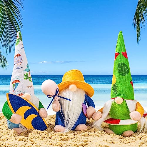 DraMosary 3PCS Beach Gnomes Summer Gnomes Plush Swedish Gnomes Decorations Handmade Housewarming Gift Gnomes Nisse Scandinavian Tomte Elf World Dwarf Hawaii Home Household Farmhouse Gift Decor