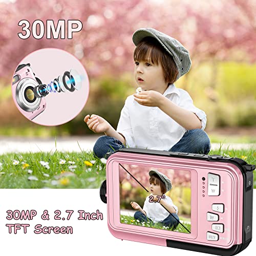 Digital Camera with 32GB Card Point and Shoot Waterproof Camera 10FT 30MP 1080P HD Video Compact Portable 16X Zoom Waterproof Digital Camera for Kids