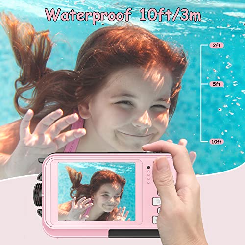 Digital Camera with 32GB Card Point and Shoot Waterproof Camera 10FT 30MP 1080P HD Video Compact Portable 16X Zoom Waterproof Digital Camera for Kids