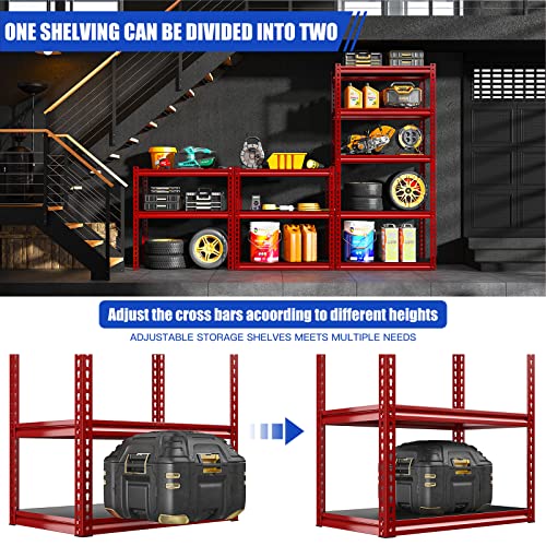 REIBII 72"H Garage Shelving Heavy Duty Storage Shelves 1750LBS Adjustable Garage Storage Shelves 5 Tier Metal Shelving Unit for Storage Shelving Storage Rack 72"H x 16.8"D x 31.8"W Red Black 4 Pack