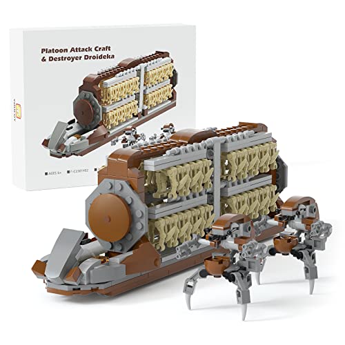 32-Piece Battle Soldiers Army Clanker Platoon Attack Craft Building Kit, with 2 Droidekas Action Figures Building Blocks Set, Toys Gifts for Boys Kids Ages 6-12 Year Old (537 Pieces)