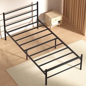 sorogra twin bed frame with headboard and footboard, bed frame platform with storage space, heavy duty metal bed no box spring required, 11'' under-bed storage, anti-slip, noise free, black