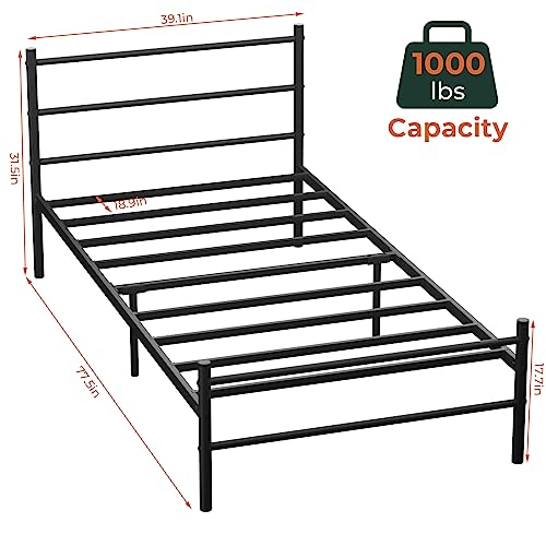 SOROGRA Twin Bed Frame with Headboard and Footboard, Bed Frame Platform with Storage Space, Heavy Duty Metal Bed No Box Spring Required, 11'' Under-Bed Storage, Anti-Slip, Noise Free, Black