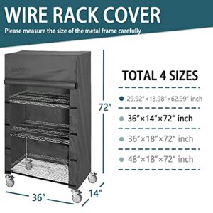 ZYSUOR Shelving Cover Storage Shelf Cover Wire Shelves Cover,36" Wx14 Dx72 H,Durable Velcro Design on Both Sides of The Front for Easy and Quick Opening and Closing,Black,only Cover