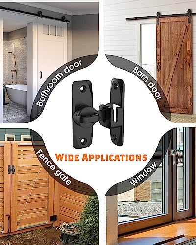 90/180 Degree Barn Door Lock, Small Flip Gate Latches Hardware, Door Security Sliding Door Latch Lock fo Cabinets, Barn Door, Bathroom, Gardenr Doors (Black-1Pc)