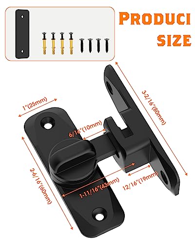 90/180 Degree Barn Door Lock, Small Flip Gate Latches Hardware, Door Security Sliding Door Latch Lock fo Cabinets, Barn Door, Bathroom, Gardenr Doors (Black-1Pc)