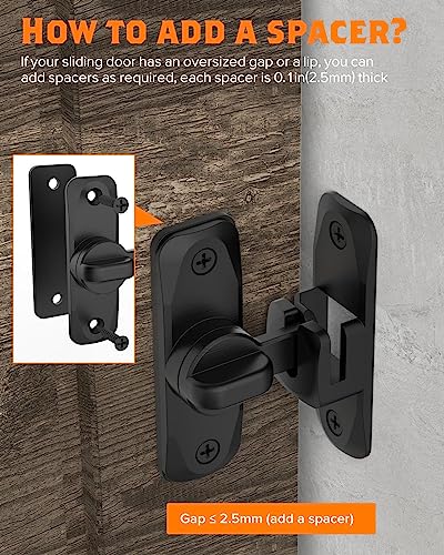 90/180 Degree Barn Door Lock, Small Flip Gate Latches Hardware, Door Security Sliding Door Latch Lock fo Cabinets, Barn Door, Bathroom, Gardenr Doors (Black-1Pc)