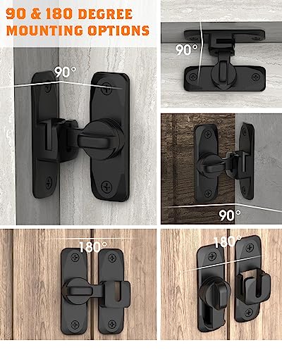 90/180 Degree Barn Door Lock, Small Flip Gate Latches Hardware, Door Security Sliding Door Latch Lock fo Cabinets, Barn Door, Bathroom, Gardenr Doors (Black-1Pc)