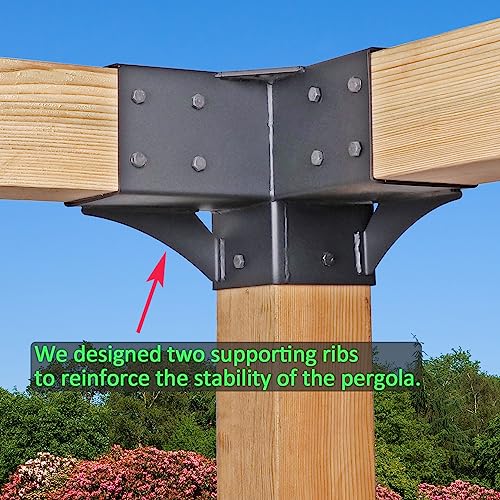 Mayset 4x4 Stainless Steel 3-Way Right-Angled Corner Pergola Bracket Kit with SS Screws(4 Pack)