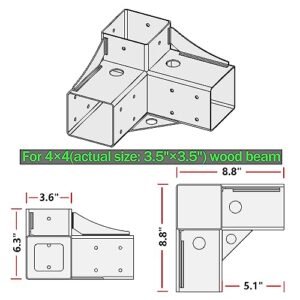 Mayset 4x4 Stainless Steel 3-Way Right-Angled Corner Pergola Bracket Kit with SS Screws(4 Pack)