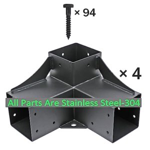 Mayset 4x4 Stainless Steel 3-Way Right-Angled Corner Pergola Bracket Kit with SS Screws(4 Pack)