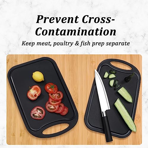 Bestdin Cutting Boards for Kitchen, Black Cutting Board Set for 3, BPA Free Chopping Board, Plastic Cutting Board with Easy Grip Handle, Non-porous Meat Cutting Board, Dishwasher Safe.