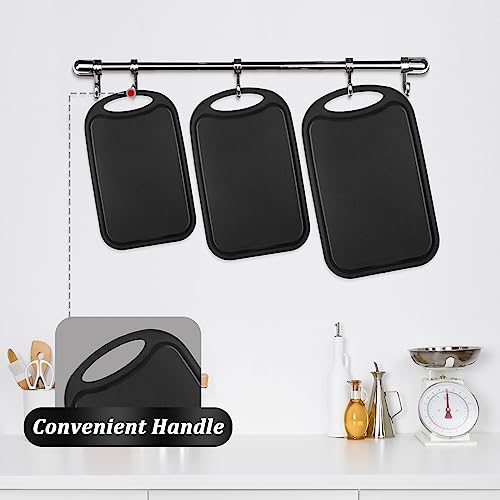 Bestdin Cutting Boards for Kitchen, Black Cutting Board Set for 3, BPA Free Chopping Board, Plastic Cutting Board with Easy Grip Handle, Non-porous Meat Cutting Board, Dishwasher Safe.
