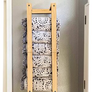 SKYFOOST 32'' Blanket Wall Rack, Made of Natural Bamboo, Handmade Blanket Holder for Room Wall Mounted, Floating Blanket Storage & Display, Wall Decor for Home and Bedroom Organizer