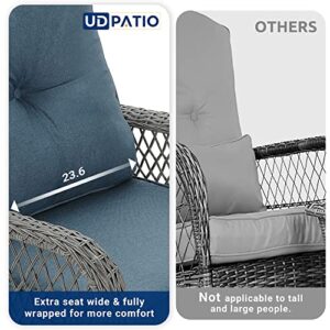 UDPATIO Rocking Chairs for Outside, Rattan Rocking Chair Outdoor with 4'' Thick Cushions & 3.2''Wide Armrest for Backyard, Porch, Balcony, Poolside, 350lbs Weight Capacity,Blue