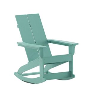 flash furniture finn modern commercial grade poly resin wood adirondack rocking chair - all weather sea foam polystyrene - dual slat back - stainless steel hardware