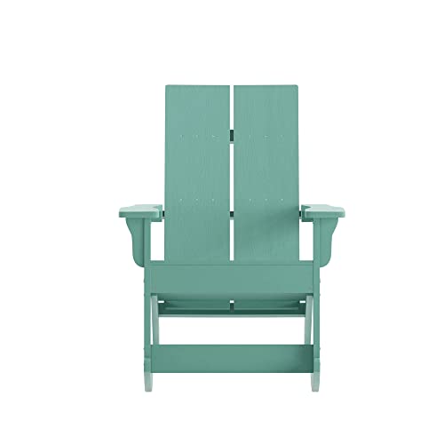 Flash Furniture Finn Modern Commercial Grade Poly Resin Wood Adirondack Rocking Chair - All Weather Sea Foam Polystyrene - Dual Slat Back - Stainless Steel Hardware