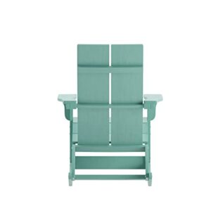 Flash Furniture Finn Modern Commercial Grade Poly Resin Wood Adirondack Rocking Chair - All Weather Sea Foam Polystyrene - Dual Slat Back - Stainless Steel Hardware