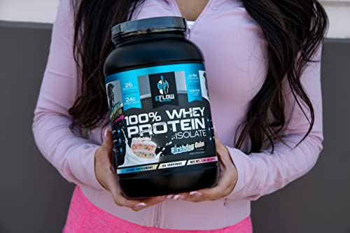 eFlow Nutrition 100% Whey Protein Isolate - Lactose-Free Digestive Enzymes Added, Low Carb, Post Workout Shake, Fast Digesting for Optimal Muscle Recovery - Birthday Cake (26 Servings)