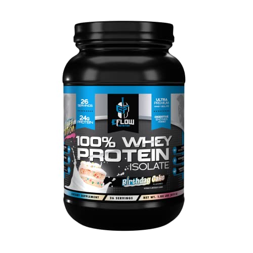 eFlow Nutrition 100% Whey Protein Isolate - Lactose-Free Digestive Enzymes Added, Low Carb, Post Workout Shake, Fast Digesting for Optimal Muscle Recovery - Birthday Cake (26 Servings)